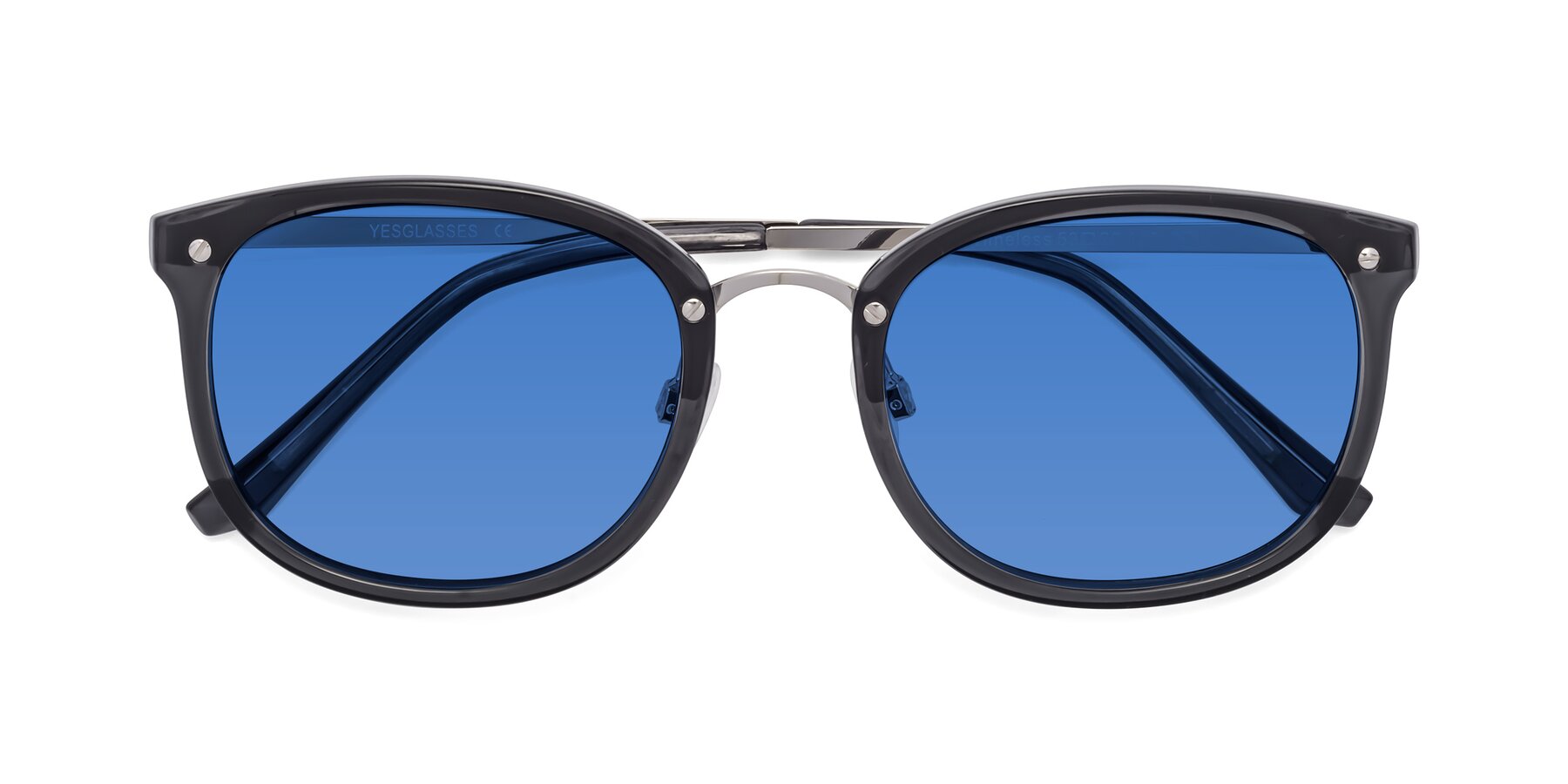 Folded Front of Timeless in Transparent Gray with Blue Tinted Lenses