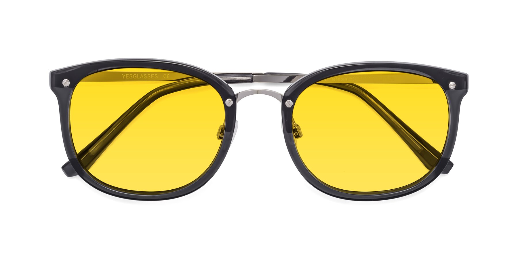 Folded Front of Timeless in Transparent Gray with Yellow Tinted Lenses