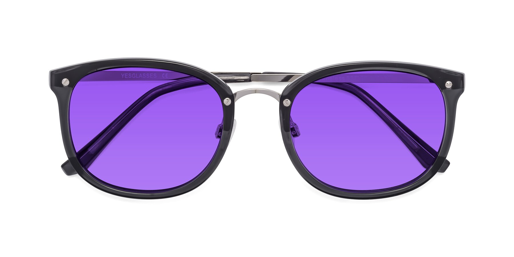 Folded Front of Timeless in Transparent Gray with Purple Tinted Lenses