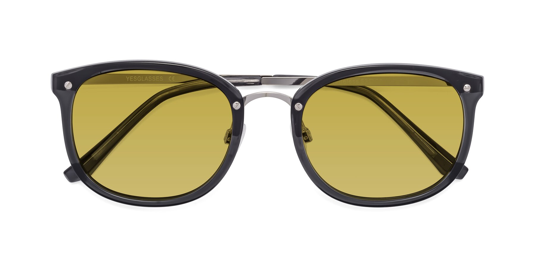 Folded Front of Timeless in Transparent Gray with Champagne Tinted Lenses