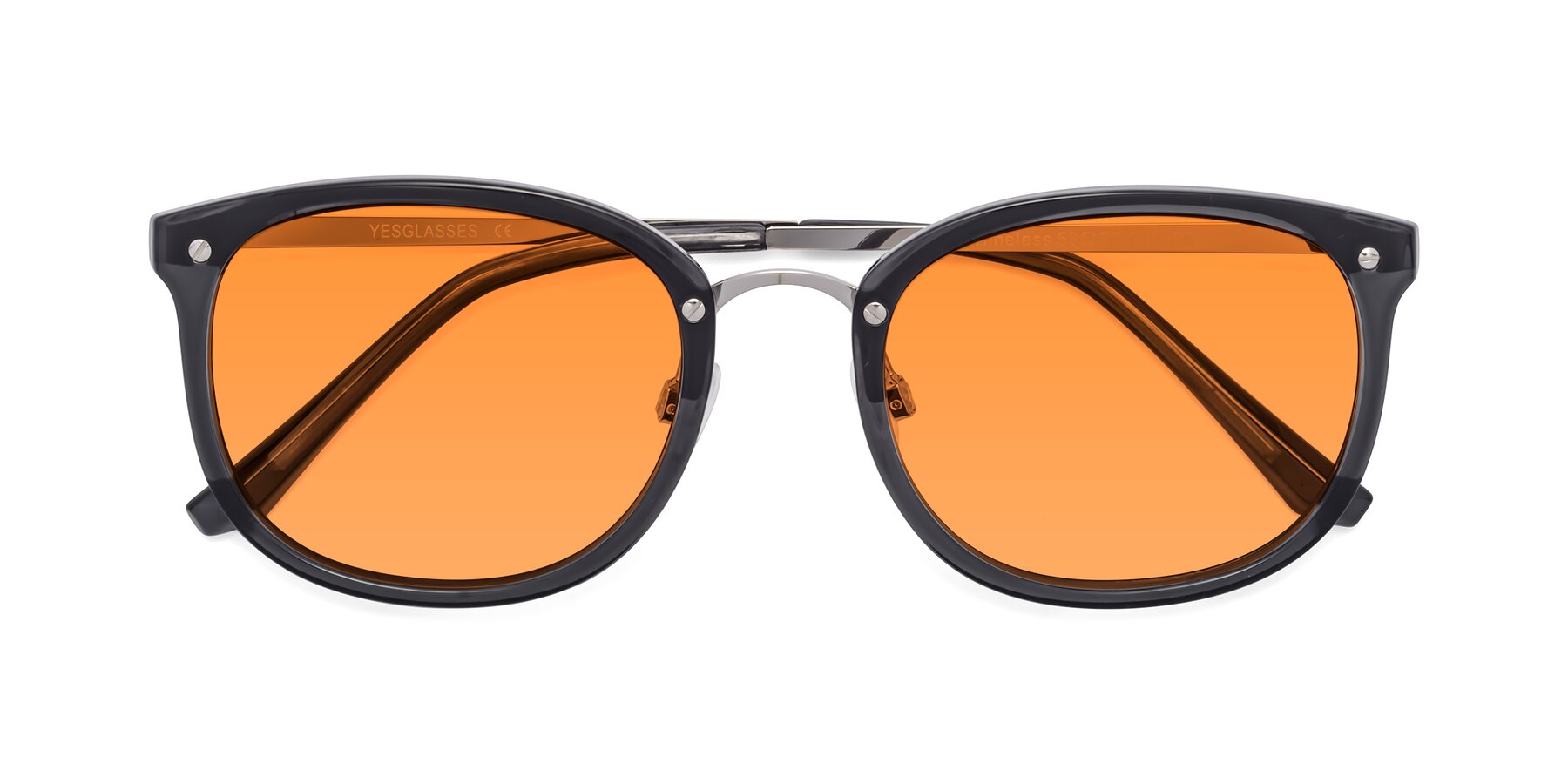 Folded Front of Timeless in Transparent Gray with Orange Tinted Lenses