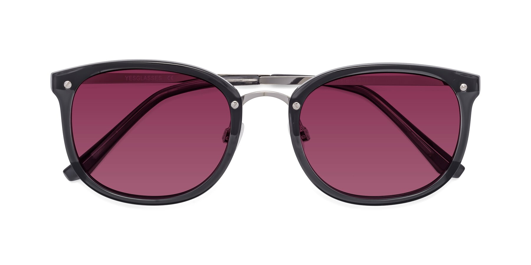 Folded Front of Timeless in Transparent Gray with Wine Tinted Lenses