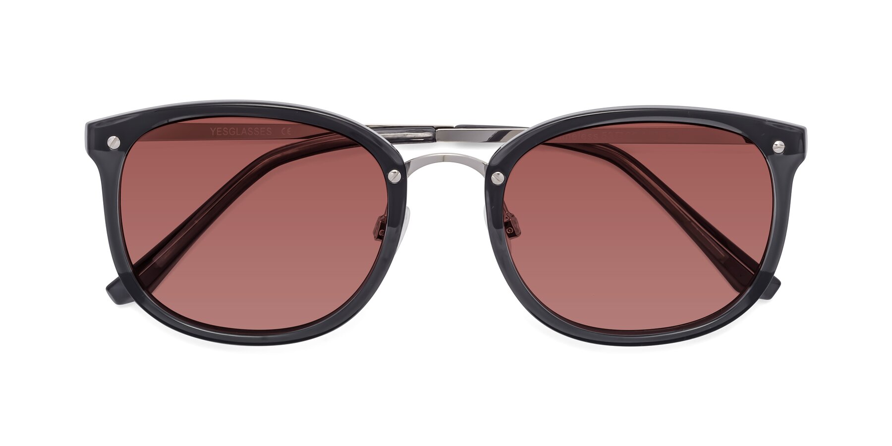 Folded Front of Timeless in Transparent Gray with Garnet Tinted Lenses