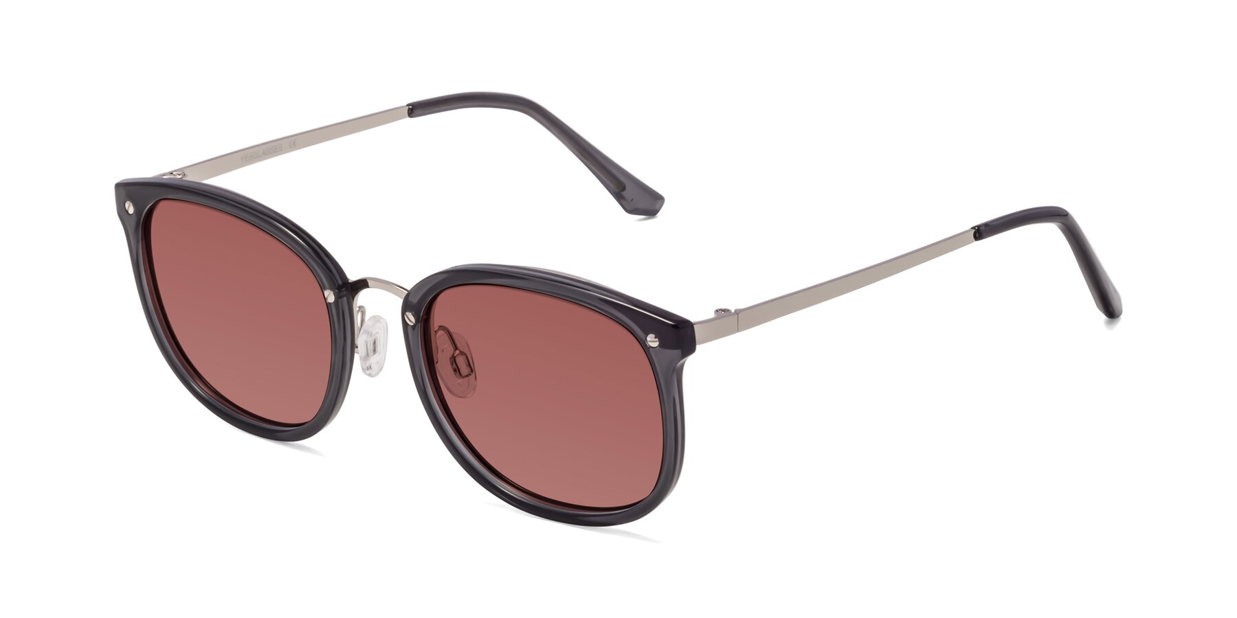 Angle of Timeless in Transparent Gray with Garnet Tinted Lenses