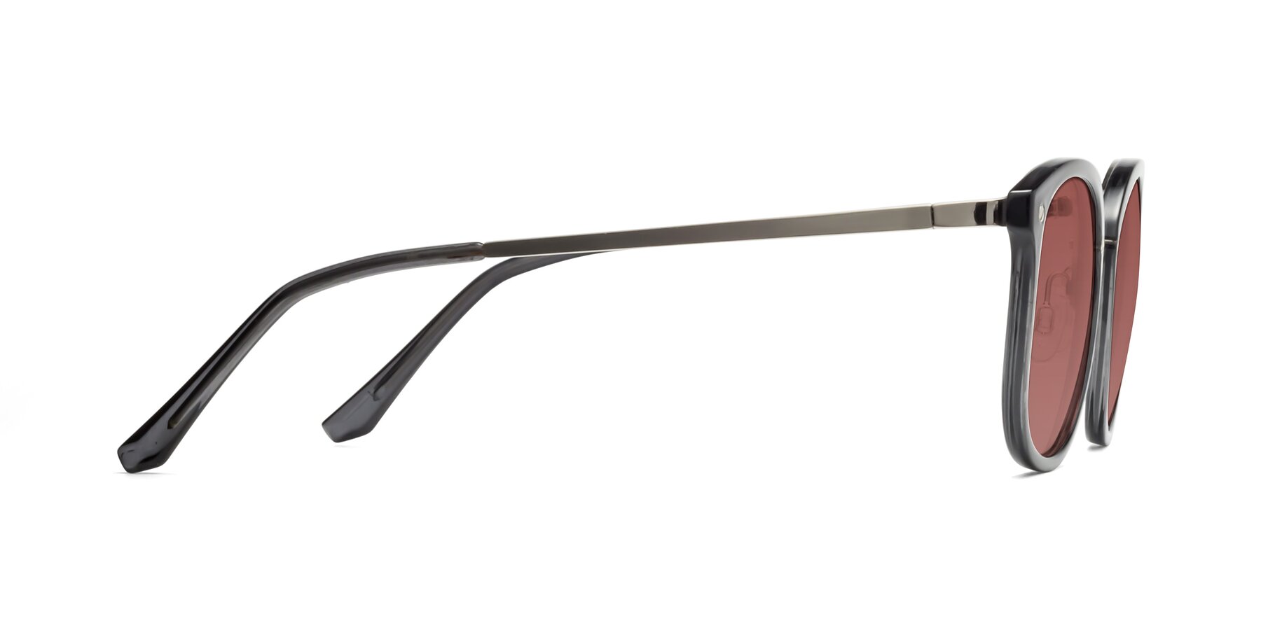 Side of Timeless in Transparent Gray with Garnet Tinted Lenses