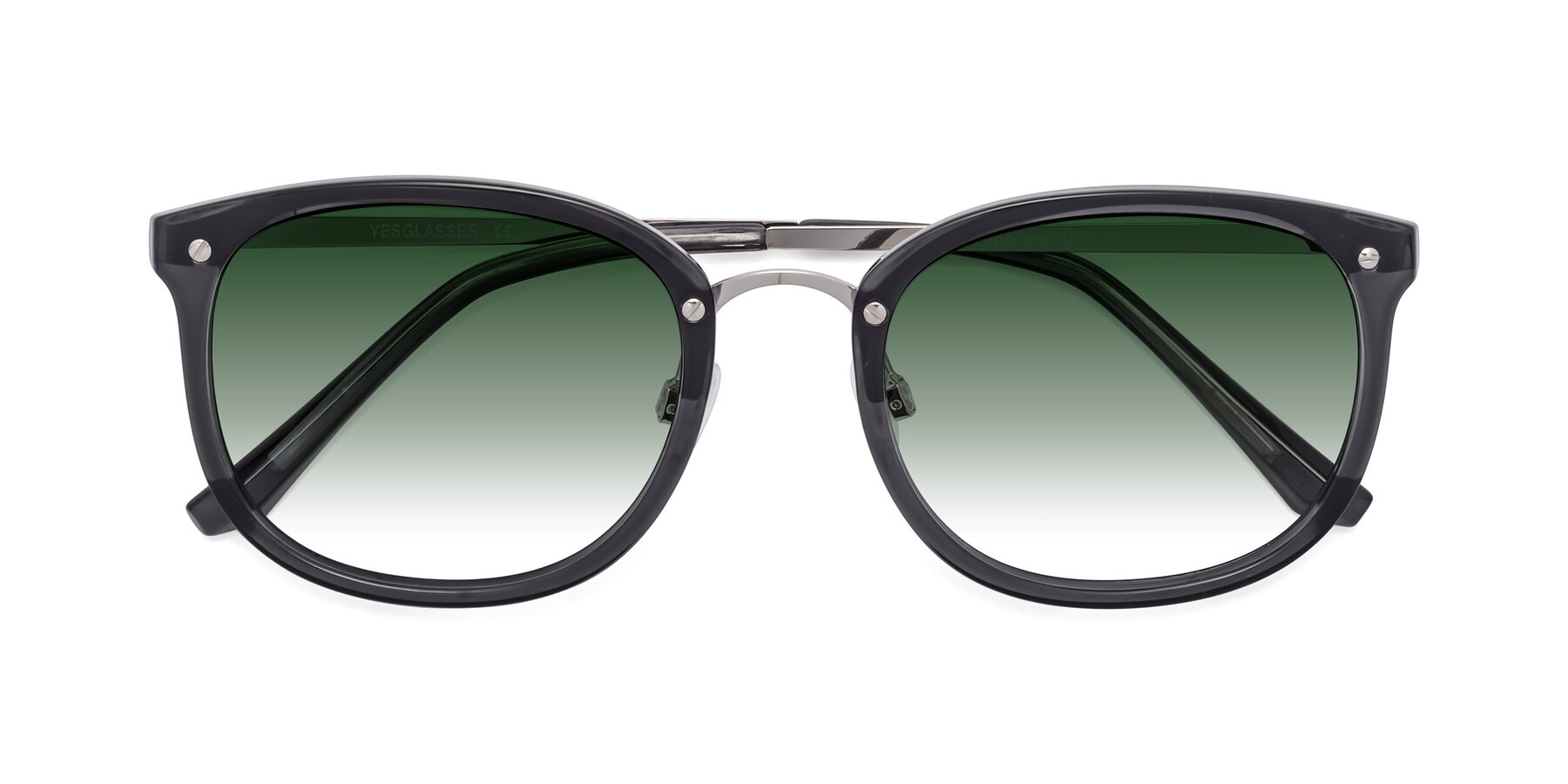 Folded Front of Timeless in Transparent Gray with Green Gradient Lenses