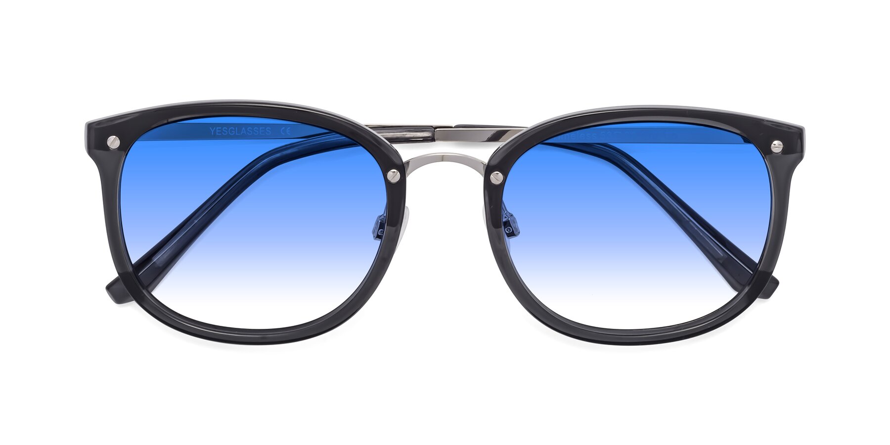 Folded Front of Timeless in Transparent Gray with Blue Gradient Lenses