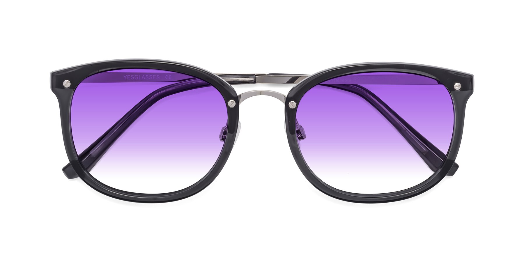 Folded Front of Timeless in Transparent Gray with Purple Gradient Lenses