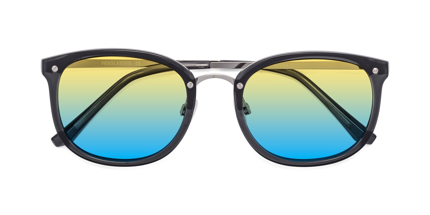 Folded Front of Timeless in Transparent Gray with Yellow / Blue Gradient Lenses