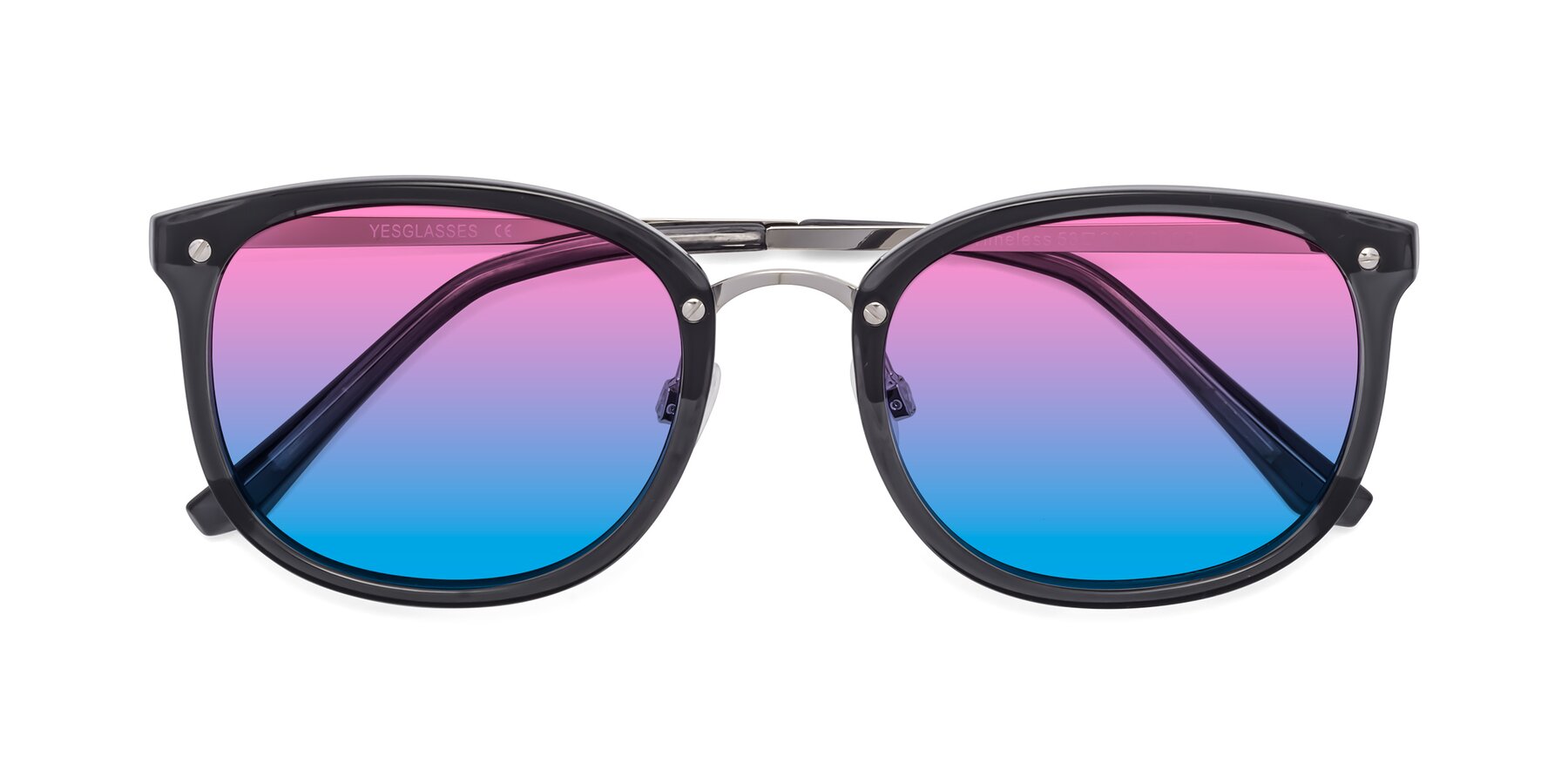 Folded Front of Timeless in Transparent Gray with Pink / Blue Gradient Lenses