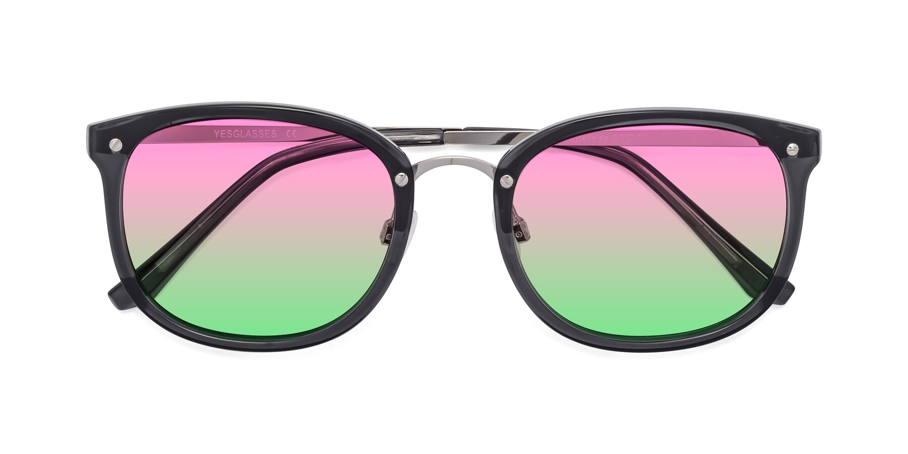 Folded Front of Timeless in Transparent Gray with Pink / Green Gradient Lenses