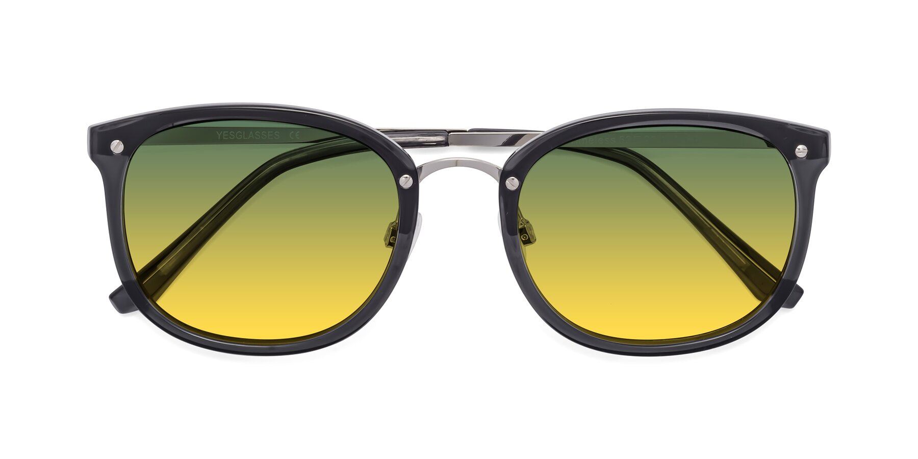 Folded Front of Timeless in Transparent Gray with Green / Yellow Gradient Lenses