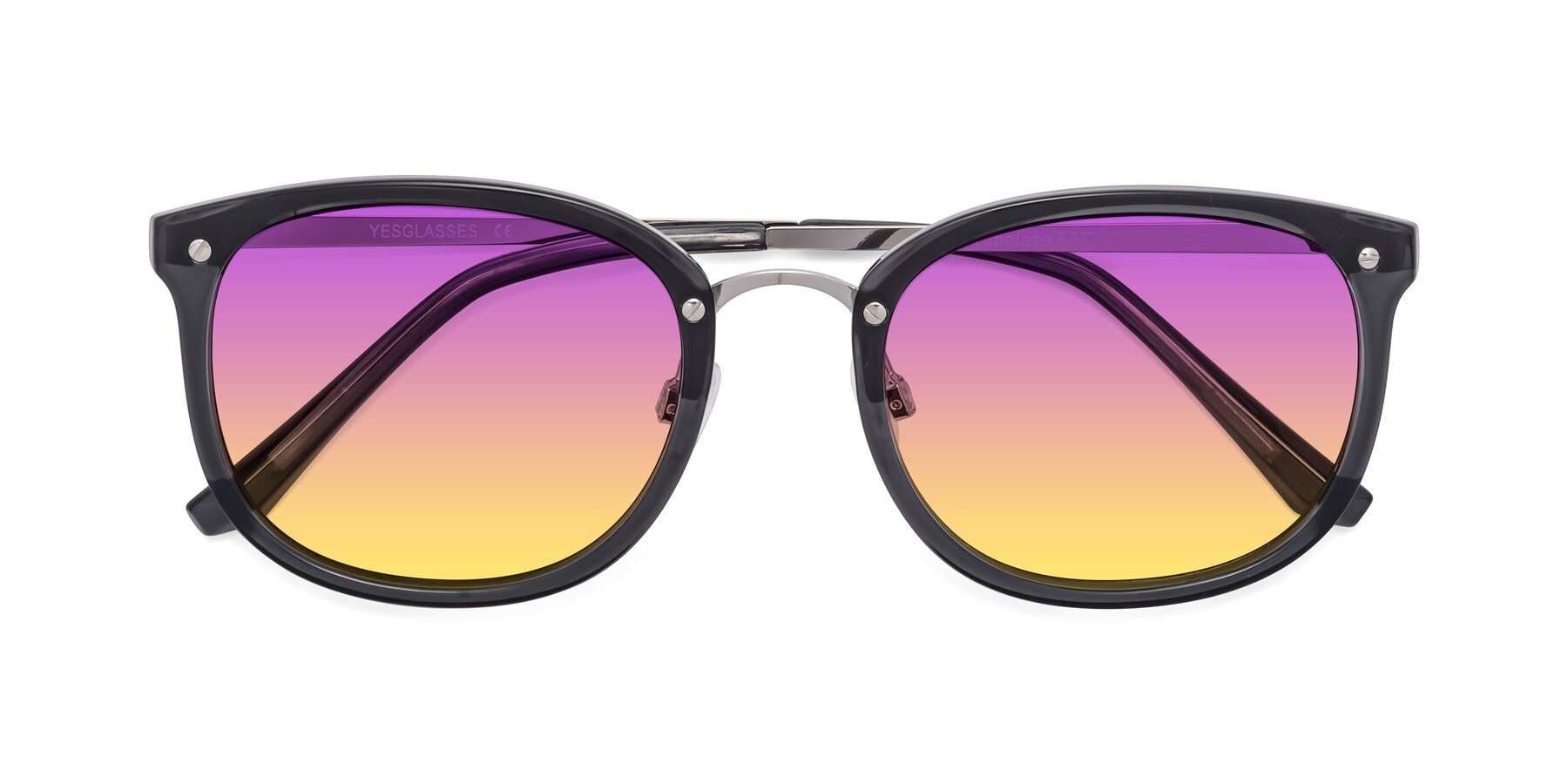 Folded Front of Timeless in Transparent Gray with Purple / Yellow Gradient Lenses