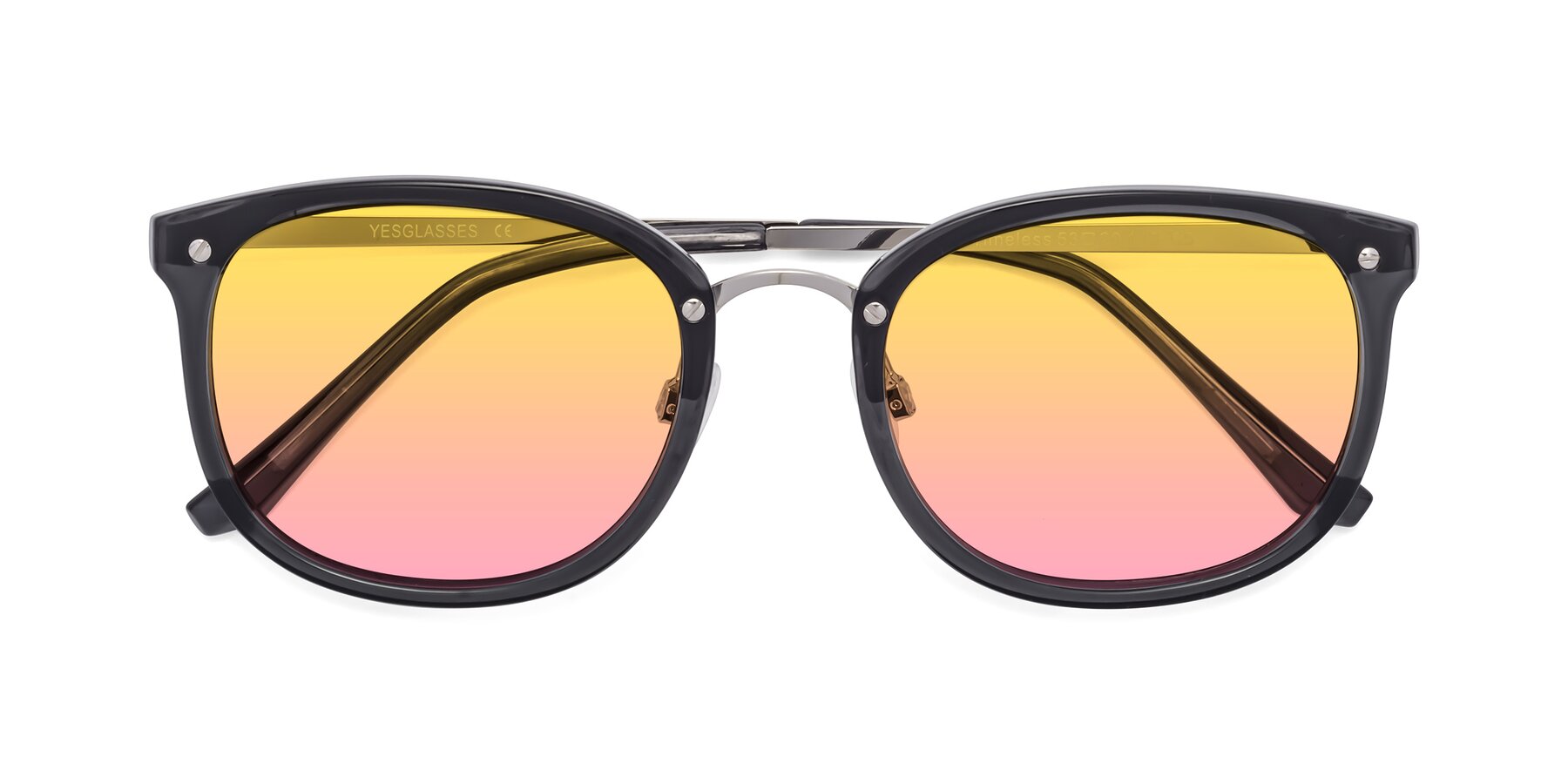Folded Front of Timeless in Transparent Gray with Yellow / Pink Gradient Lenses