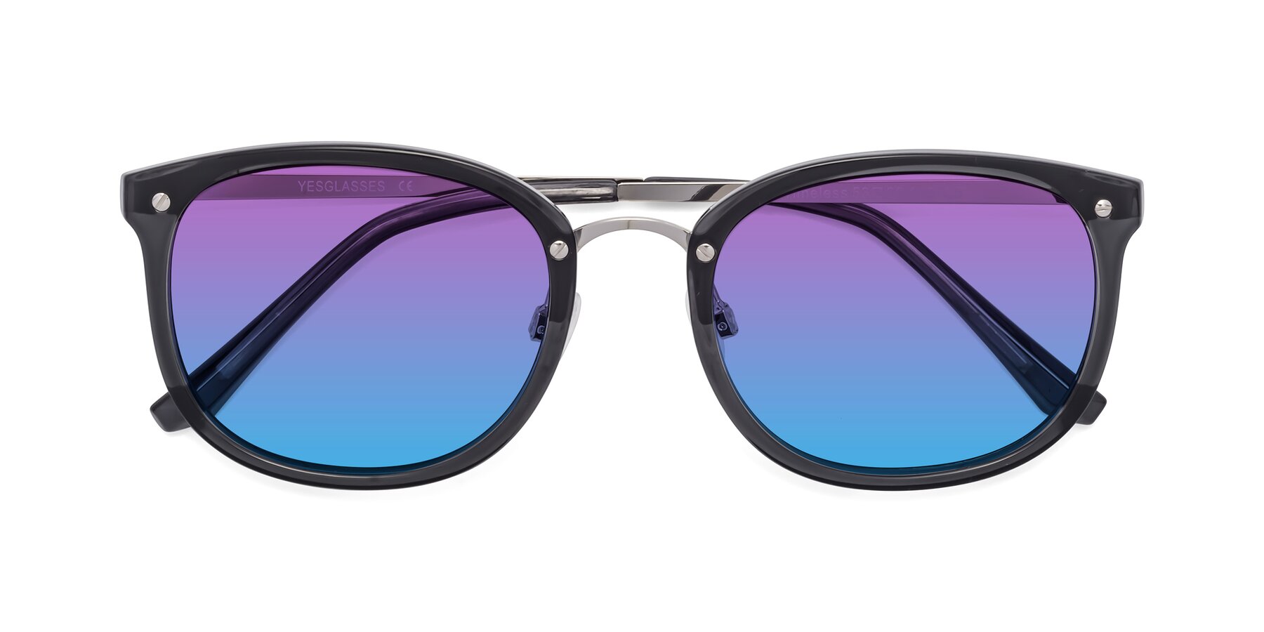 Folded Front of Timeless in Transparent Gray with Purple / Blue Gradient Lenses