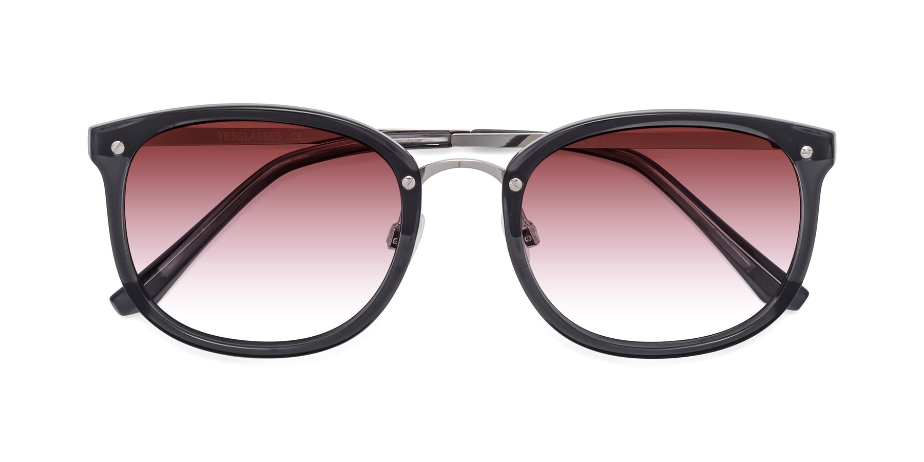 Folded Front of Timeless in Transparent Gray with Garnet Gradient Lenses