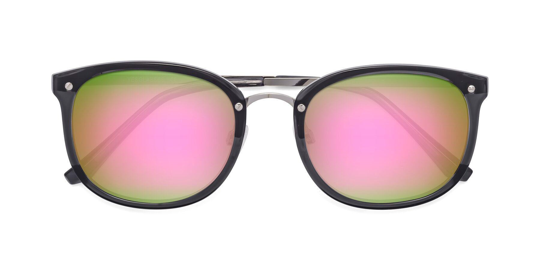 Folded Front of Timeless in Transparent Gray with Pink Mirrored Lenses