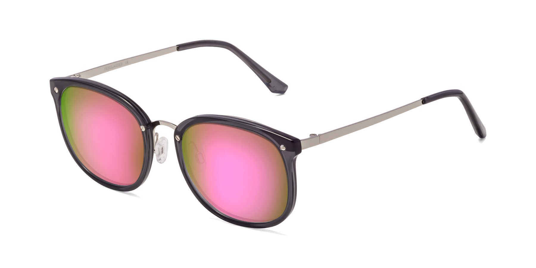 Angle of Timeless in Transparent Gray with Pink Mirrored Lenses
