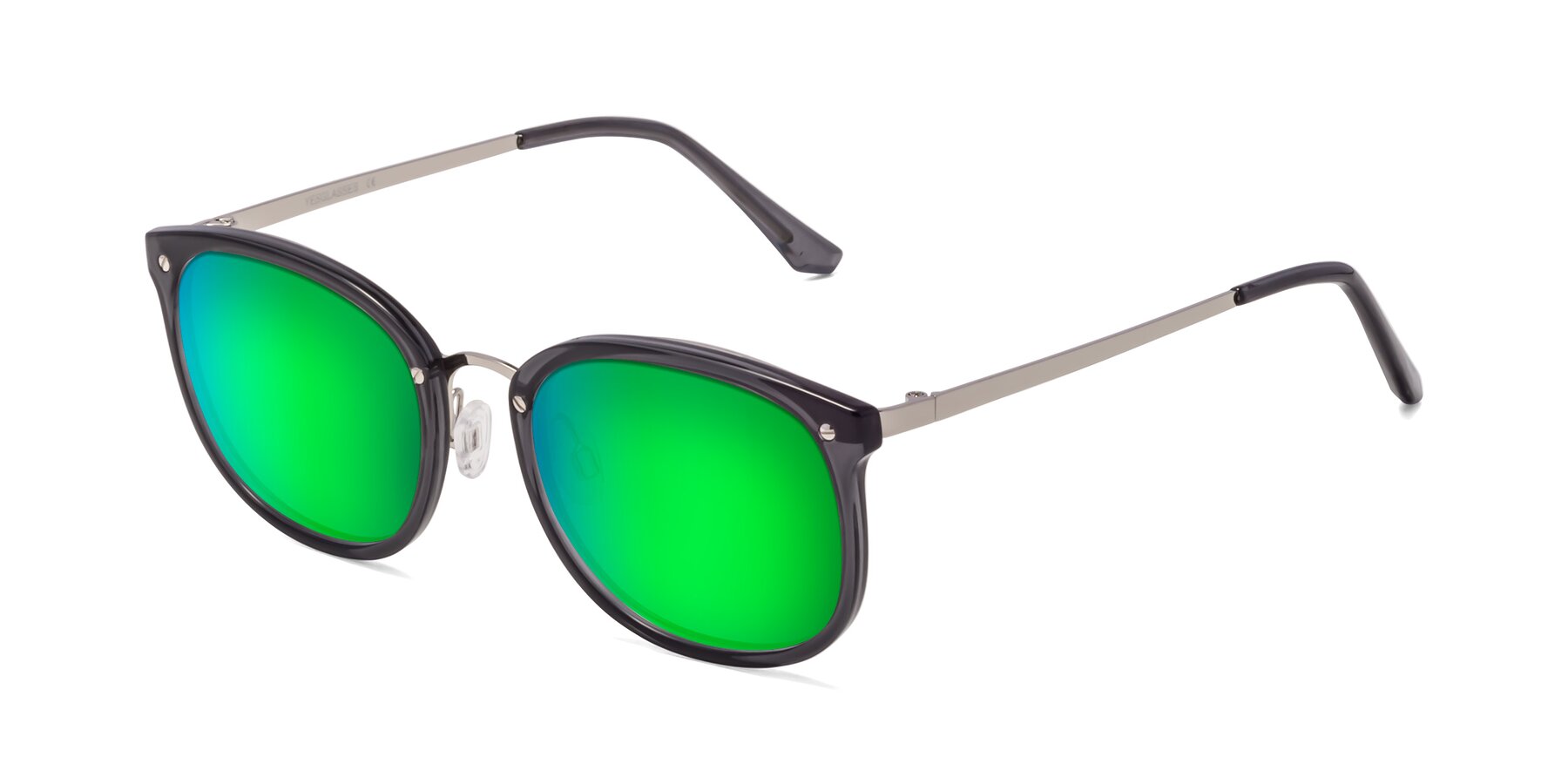 Angle of Timeless in Transparent Gray with Green Mirrored Lenses