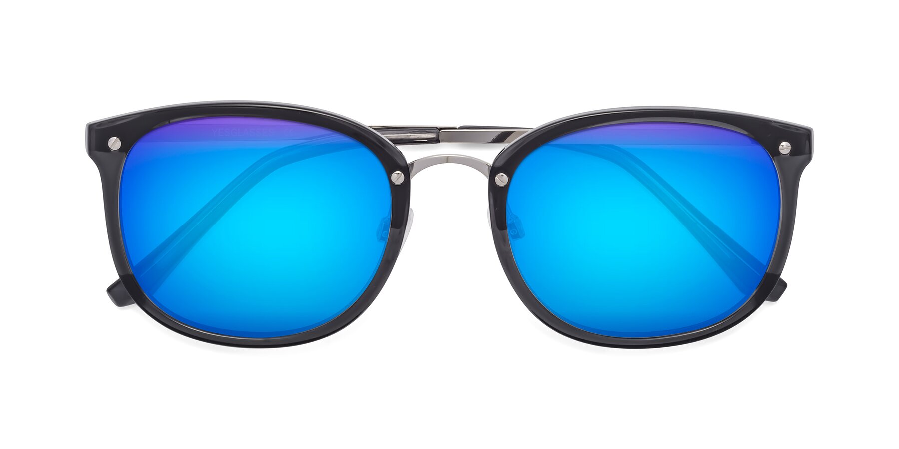 Folded Front of Timeless in Transparent Gray with Blue Mirrored Lenses