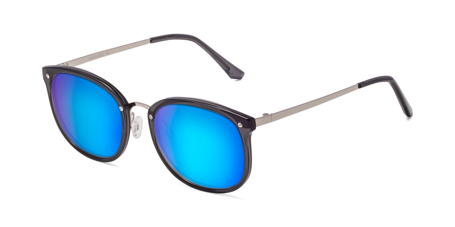 Angle of Timeless in Transparent Gray with Blue Mirrored Lenses