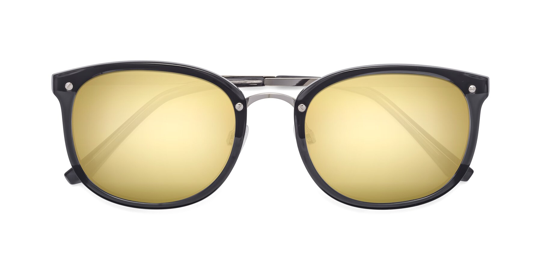 Folded Front of Timeless in Transparent Gray with Gold Mirrored Lenses
