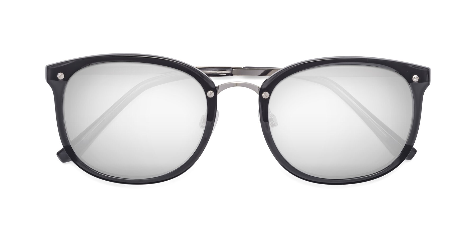 Folded Front of Timeless in Transparent Gray with Silver Mirrored Lenses