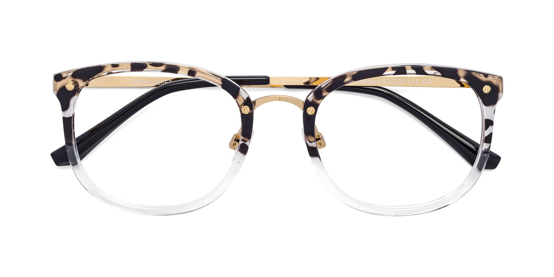Folded Front of Timeless in Leopard-Print with Clear Eyeglass Lenses
