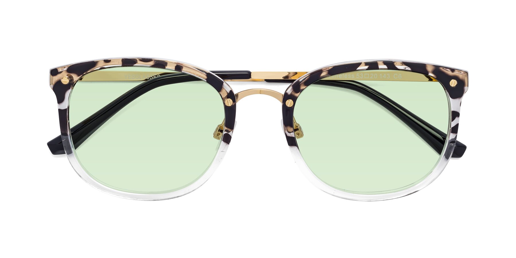 Folded Front of Timeless in Leopard-Print with Light Green Tinted Lenses