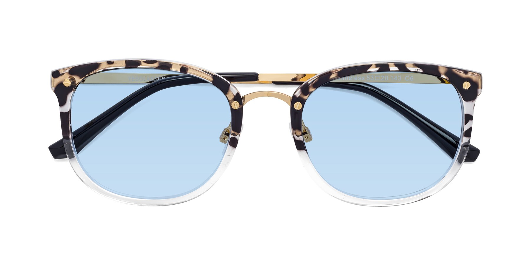 Folded Front of Timeless in Leopard-Print with Light Blue Tinted Lenses