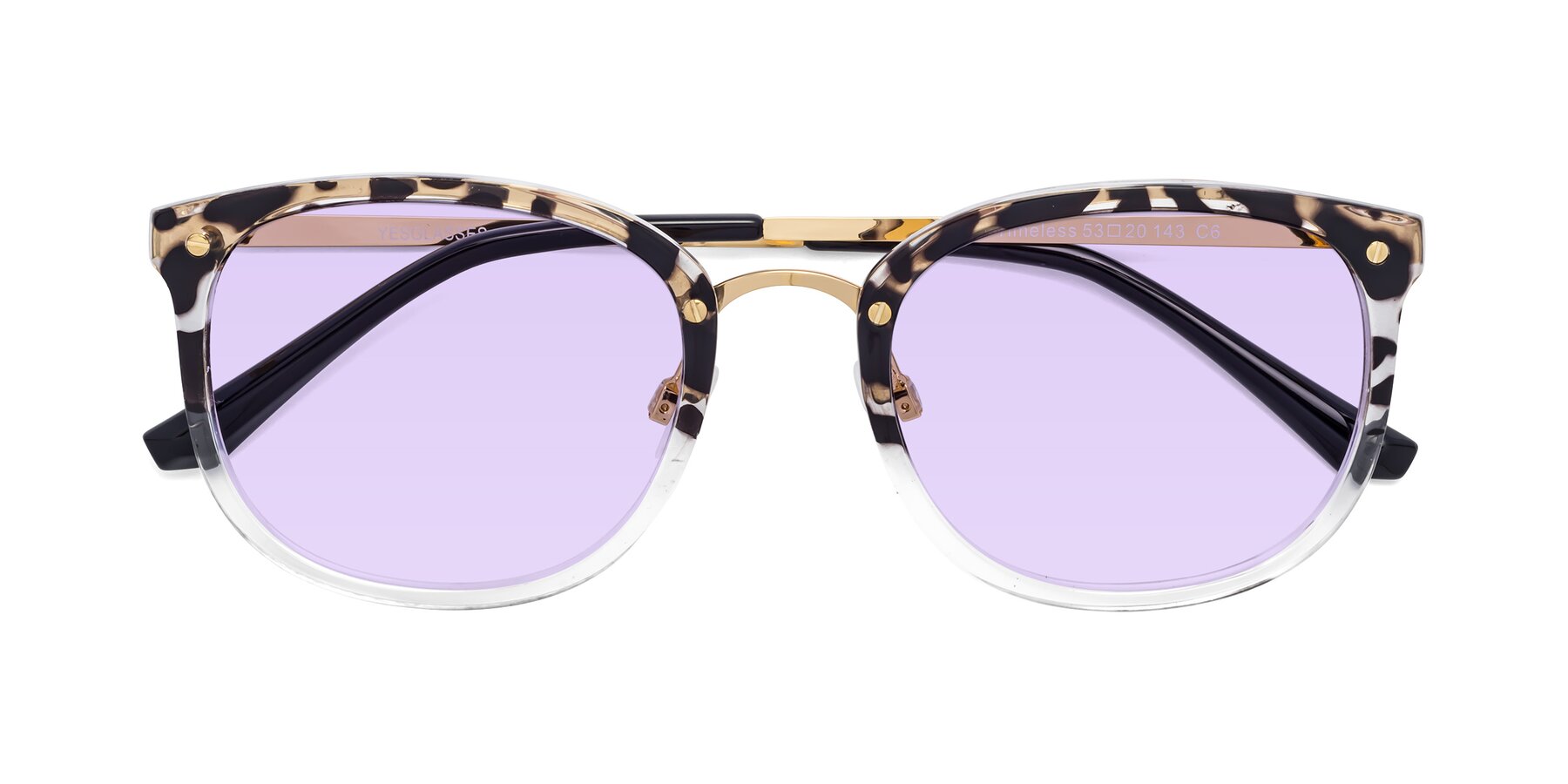 Folded Front of Timeless in Leopard-Print with Light Purple Tinted Lenses