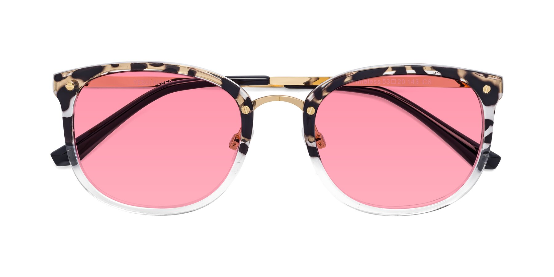 Folded Front of Timeless in Leopard-Print with Pink Tinted Lenses