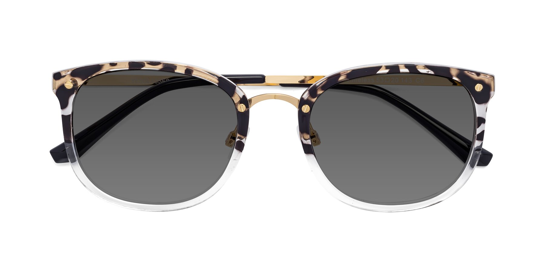 Folded Front of Timeless in Leopard-Print with Medium Gray Tinted Lenses