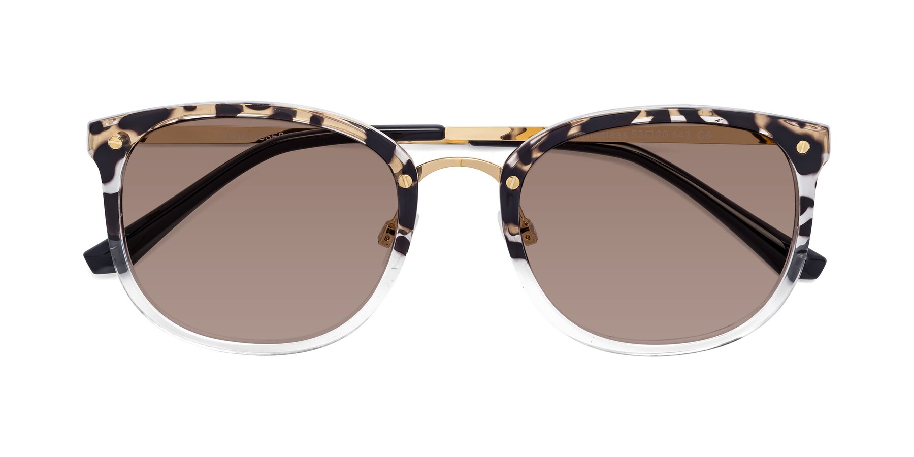 Folded Front of Timeless in Leopard-Print with Medium Brown Tinted Lenses