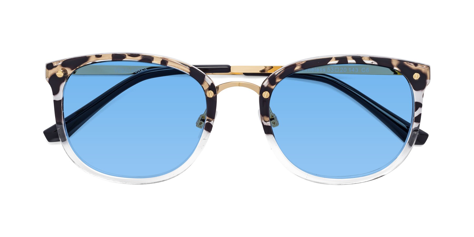 Folded Front of Timeless in Leopard-Print with Medium Blue Tinted Lenses
