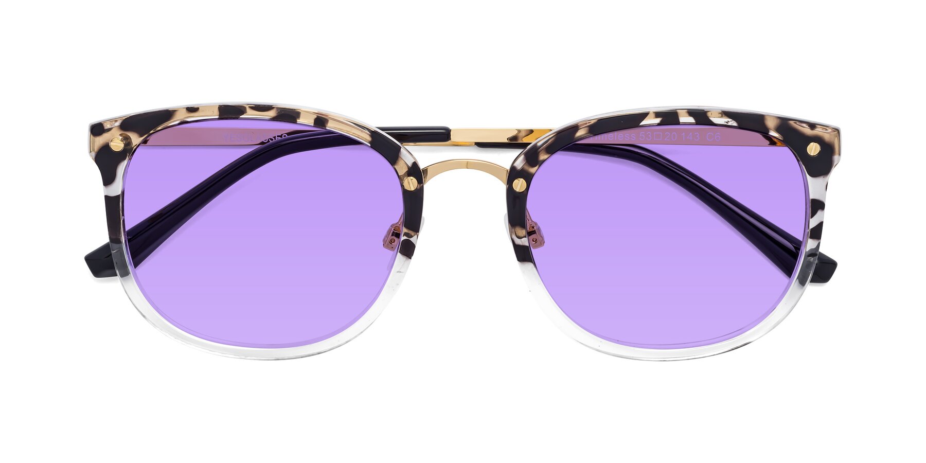 Folded Front of Timeless in Leopard-Print with Medium Purple Tinted Lenses