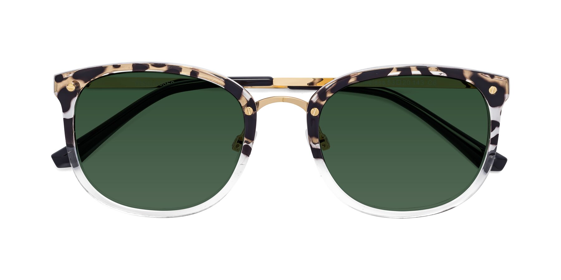 Folded Front of Timeless in Leopard-Print with Green Tinted Lenses
