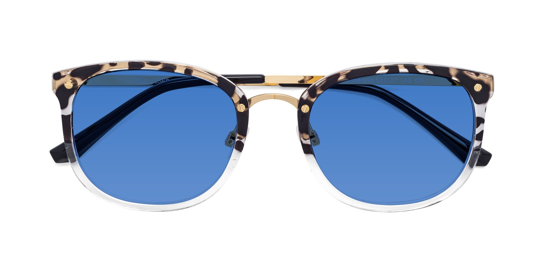Folded Front of Timeless in Leopard-Print with Blue Tinted Lenses
