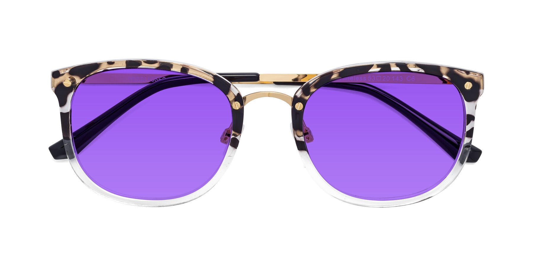 Folded Front of Timeless in Leopard-Print with Purple Tinted Lenses