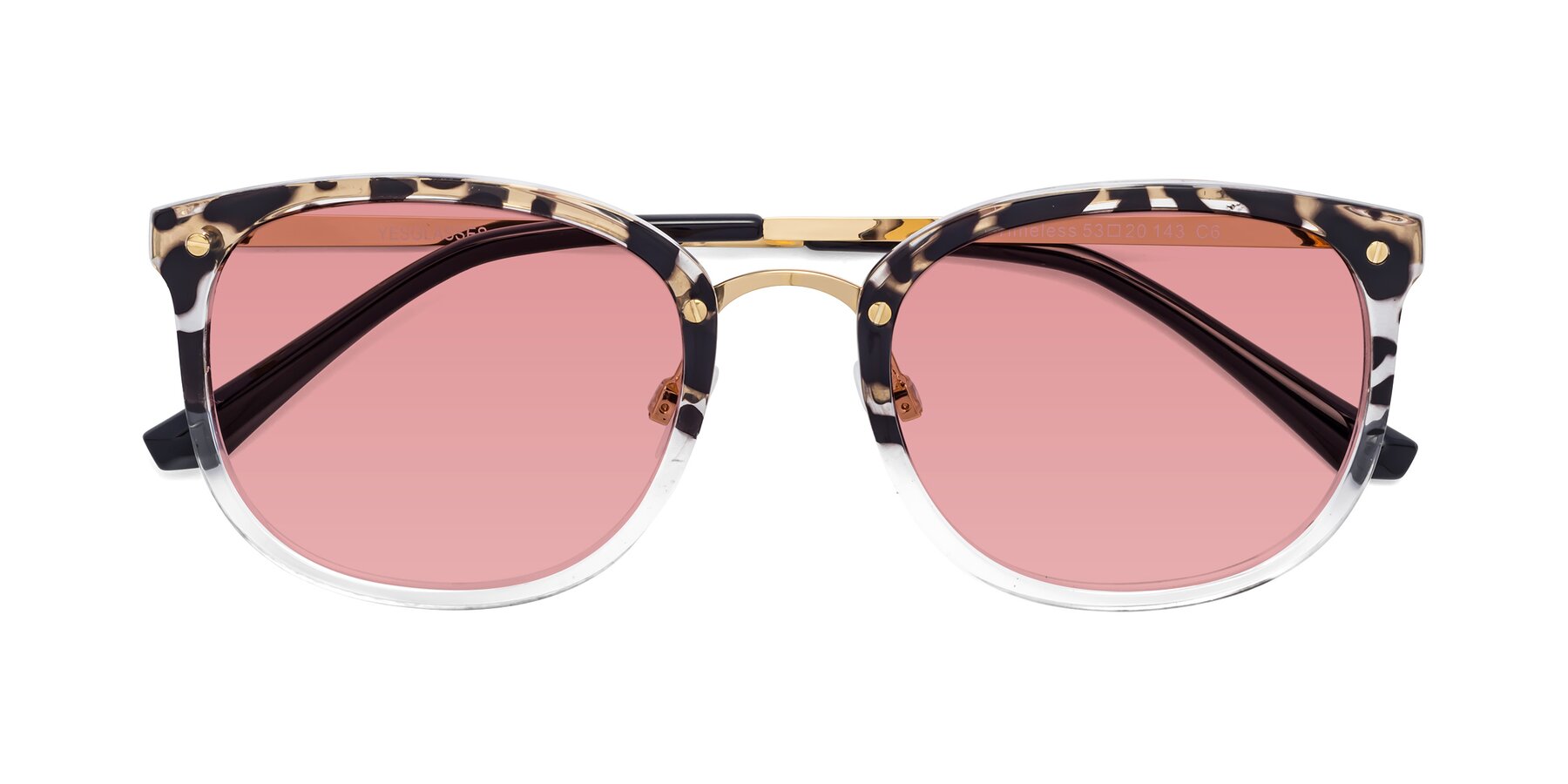 Folded Front of Timeless in Leopard-Print with Medium Garnet Tinted Lenses