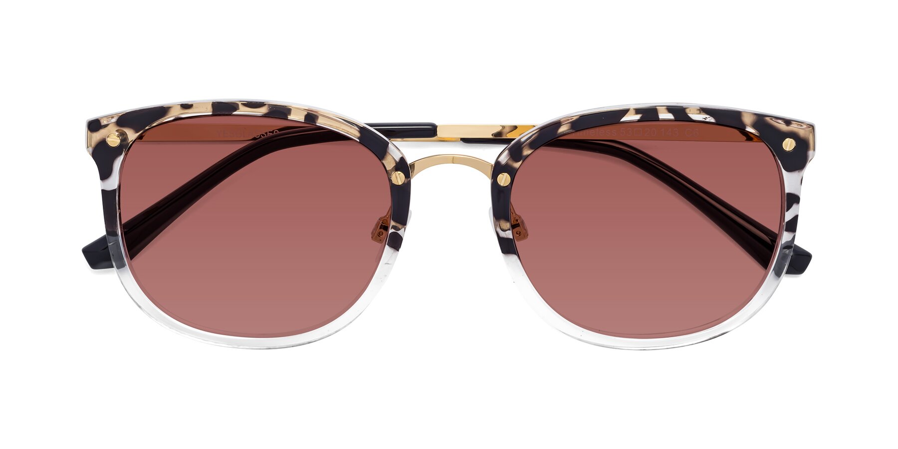 Folded Front of Timeless in Leopard-Print with Garnet Tinted Lenses