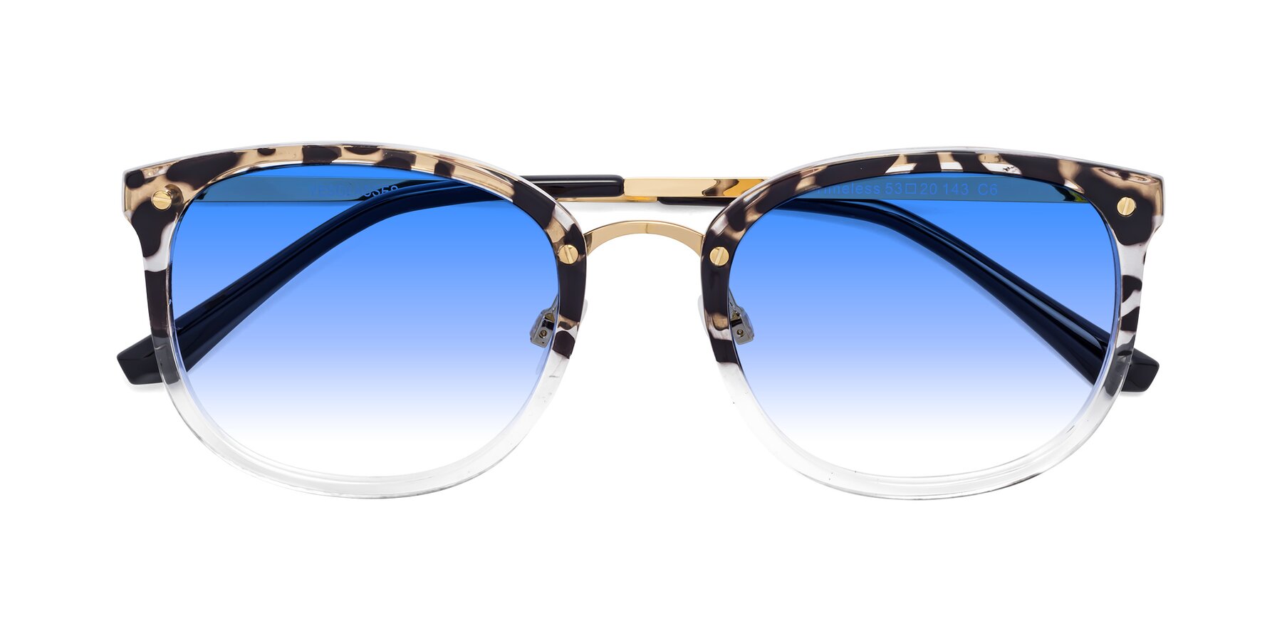 Folded Front of Timeless in Leopard-Print with Blue Gradient Lenses