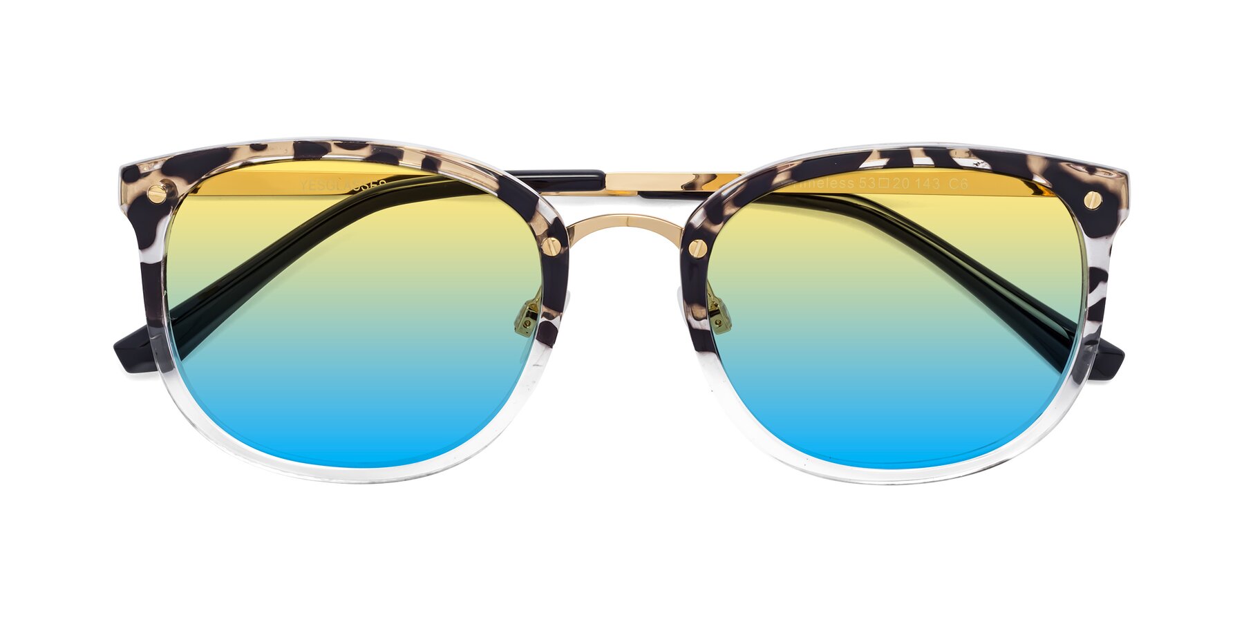 Folded Front of Timeless in Leopard-Print with Yellow / Blue Gradient Lenses