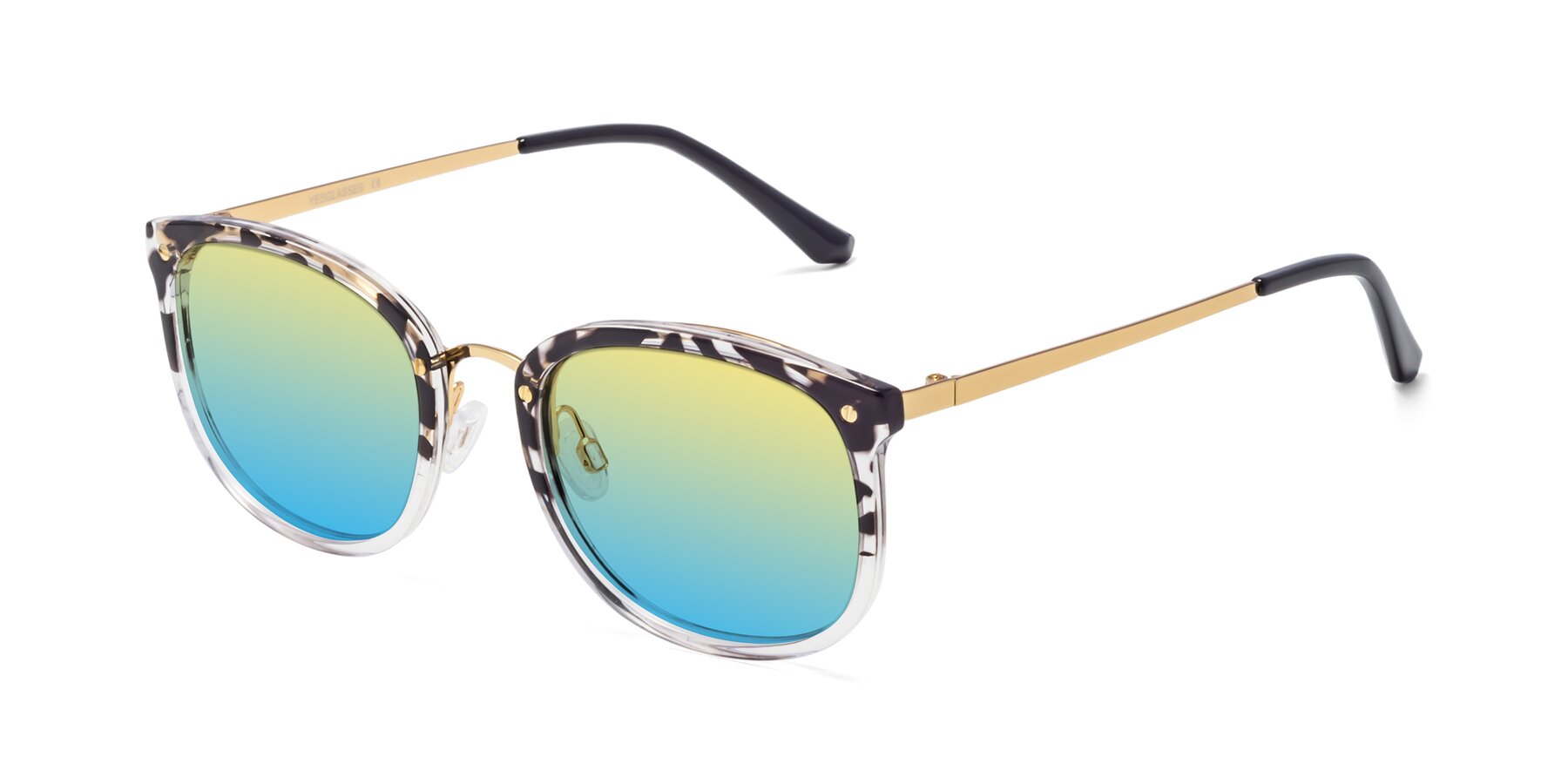 Angle of Timeless in Leopard-Print with Yellow / Blue Gradient Lenses