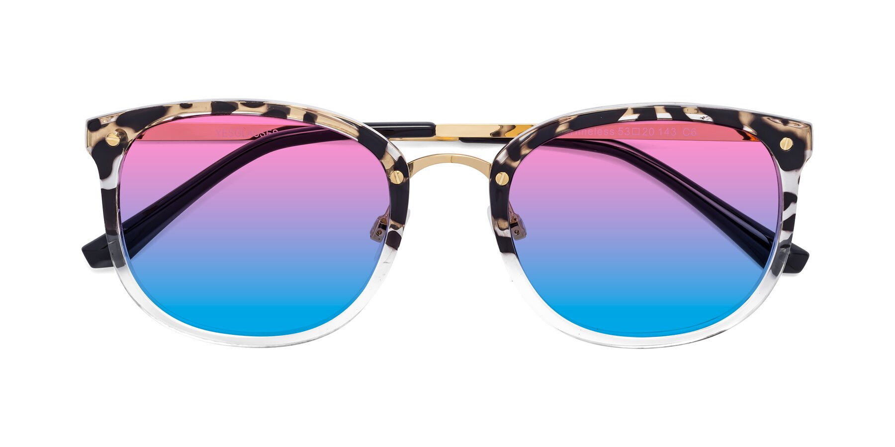 Folded Front of Timeless in Leopard-Print with Pink / Blue Gradient Lenses