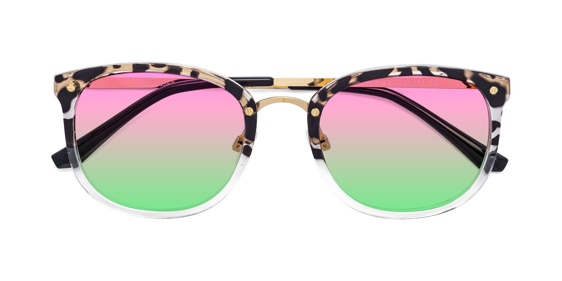 Folded Front of Timeless in Leopard-Print with Pink / Green Gradient Lenses