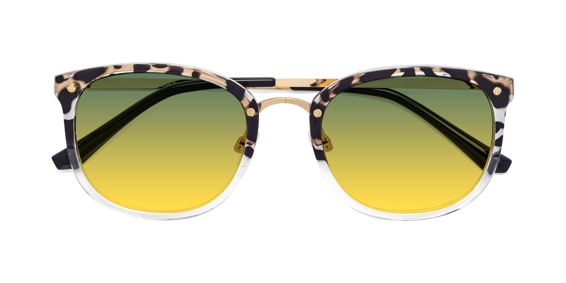 Folded Front of Timeless in Leopard-Print with Green / Yellow Gradient Lenses
