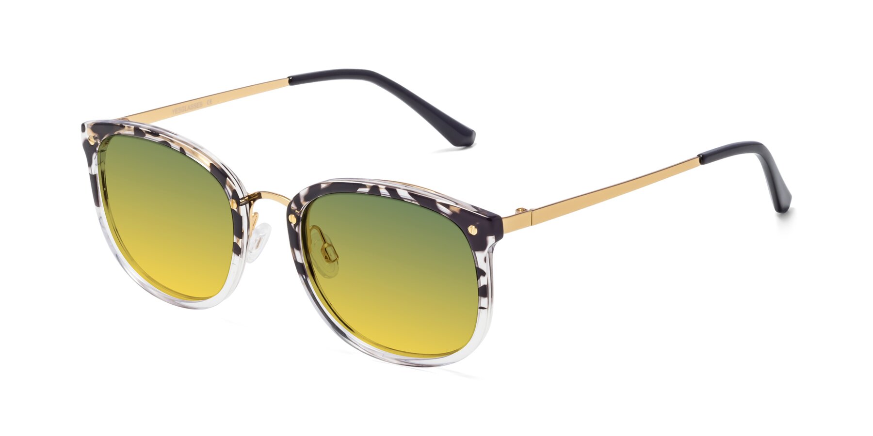 Angle of Timeless in Leopard-Print with Green / Yellow Gradient Lenses