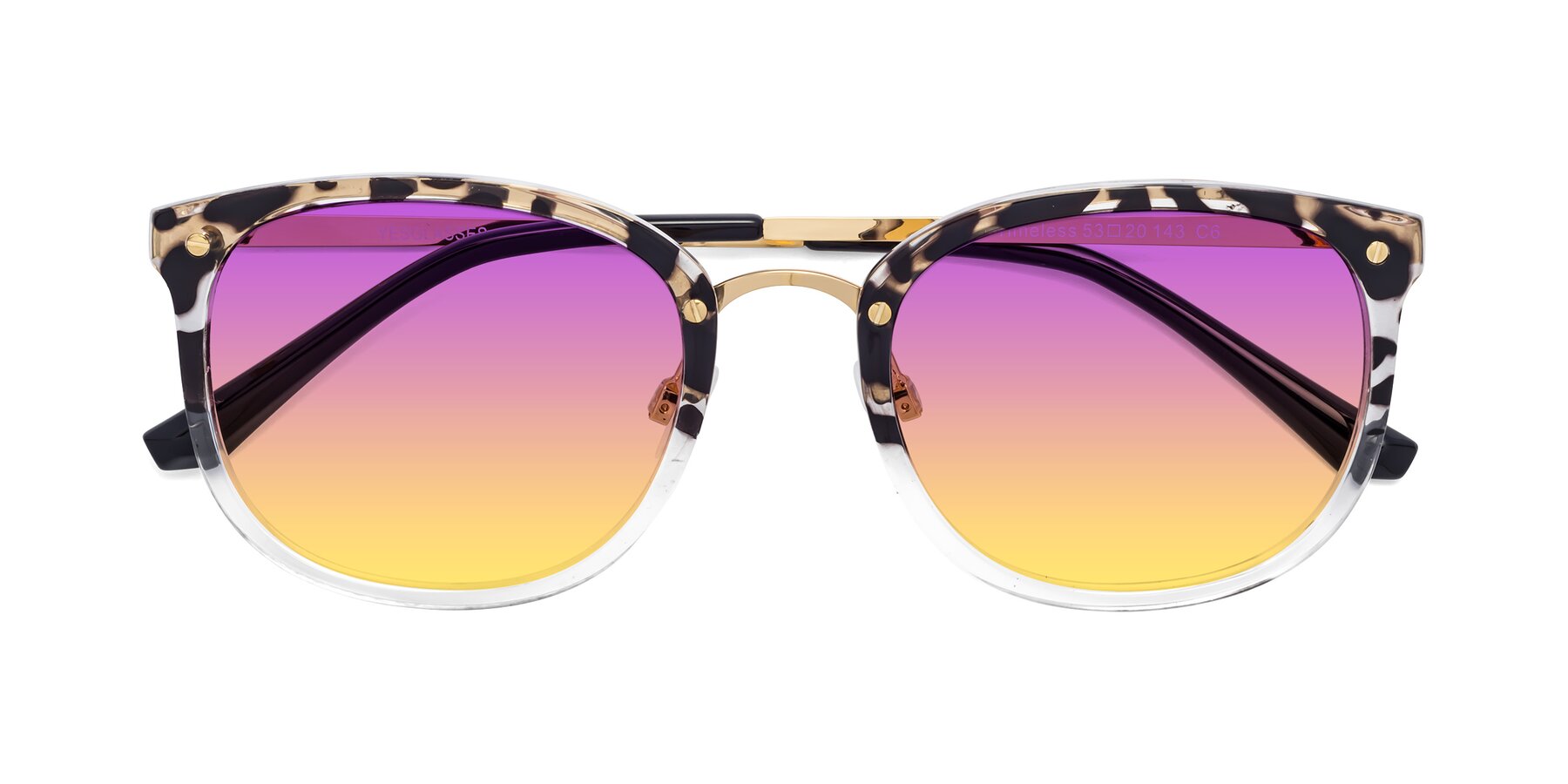 Folded Front of Timeless in Leopard-Print with Purple / Yellow Gradient Lenses