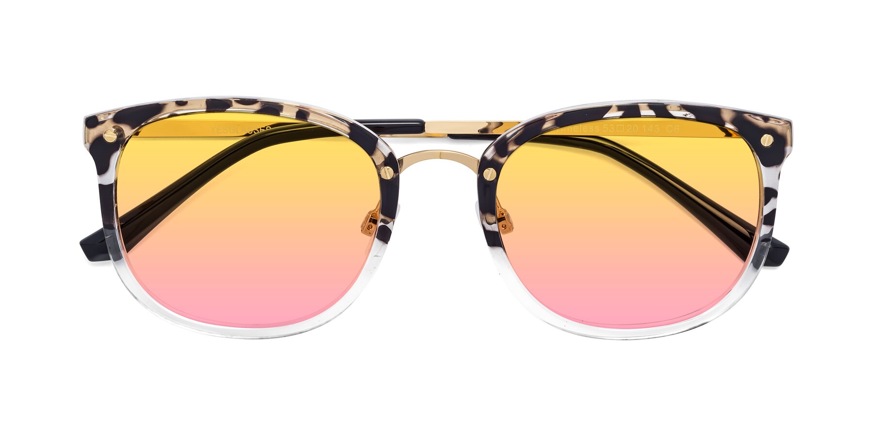 Folded Front of Timeless in Leopard-Print with Yellow / Pink Gradient Lenses